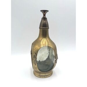 Brass Encased Glass Decanter With Shot Glass Lid Non King Vintage